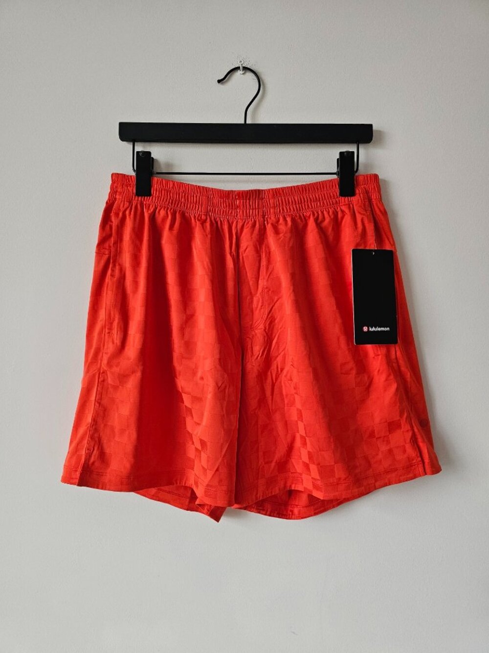 NWT LULULEMON KKBE Cherry Red Checkerboard Satin Gym Shorts 7" LL Men's Medium
